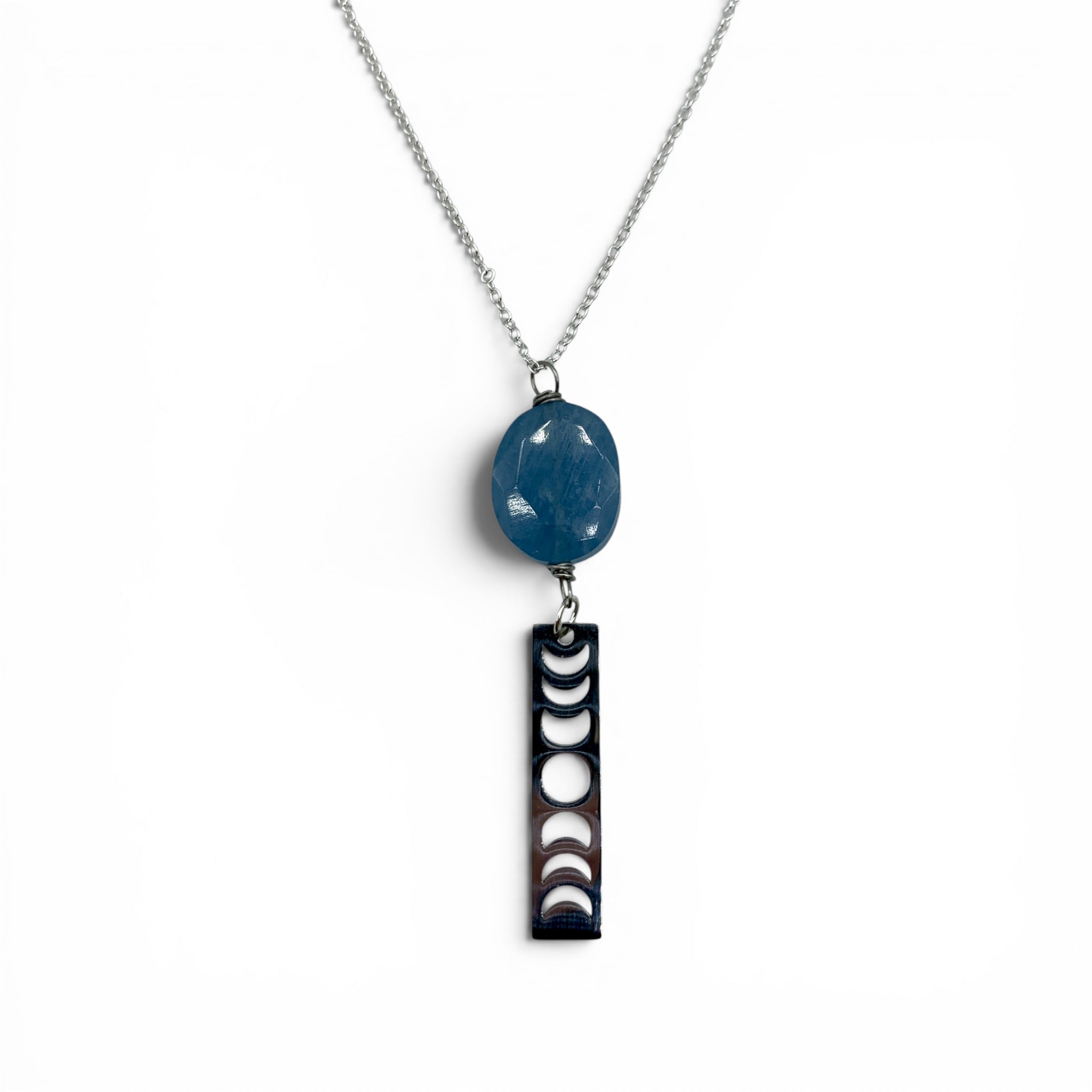 Necklace - Aquamarine Moon Phase Charm $35